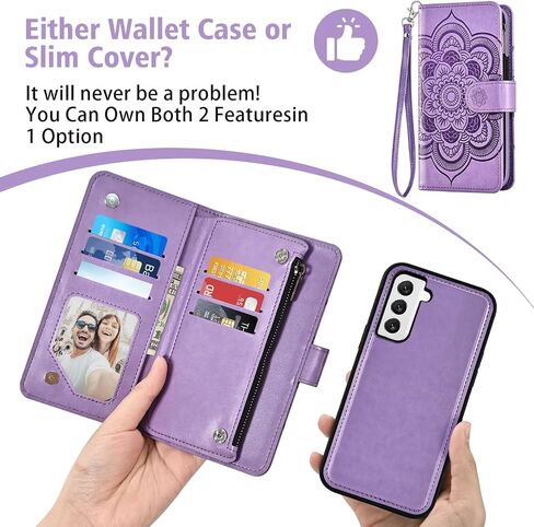 Asuwish Phone Case for Samsung Galaxy S22 5G Zipper Wallet Detachable Cell Cover with Tempered Glass Screen Protector Crossbody Strap Flower Card Holder Slot S 22 22S 4G G5 6.1 inch Women Girls Blue in Saudi Arabia