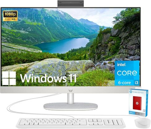 HP Newest 27" All-in-One Desktop Computer, FHD IPS Touchscreen, 12-core Intel Core Ultra 7-155U Processor, 32GB DDR5, 4TB SSD, Wi-Fi 6, HDMI, Wireless KB&Mouse, Windows 11 Home, WOWPC Bundle in Saudi Arabia