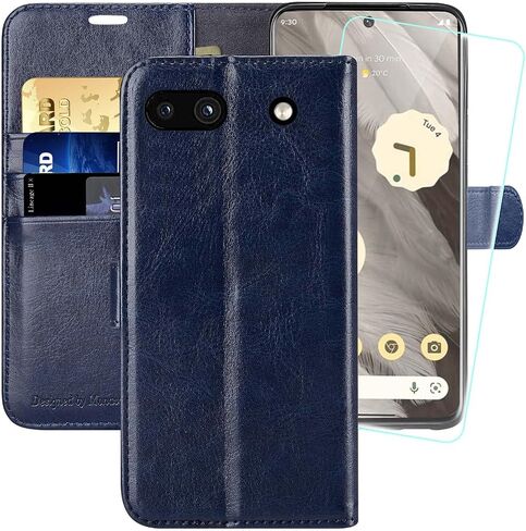 MONASAY Wallet Case Compatible for Google Pixel 7a,[RFID Blocking] Flip Folio Leather Cell Phone Cover with Credit Card Holder, Burgundy in Saudi Arabia