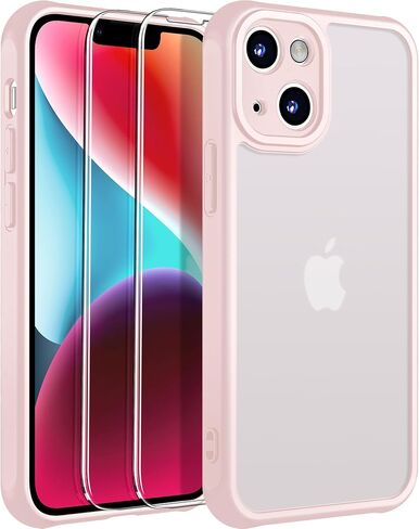 for iPhone 14 Case,[Full Camera Protection] with 2X Screen Protectors,Matte Protective and Non-Slip Slim Shockproof Men Women Phone Cover.(Black) in Saudi Arabia