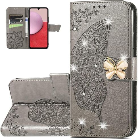 حقيبة هاتف محفظة لـ Samsung Galaxy A14،3d Butterfly Pattern Pu Leather Flip Phone مع قفل مغناطيسي وحامل فتحات البطاقة النقدية لـ A14 5G/4G ، HZD Rhinestone Black in Saudi Arabia
