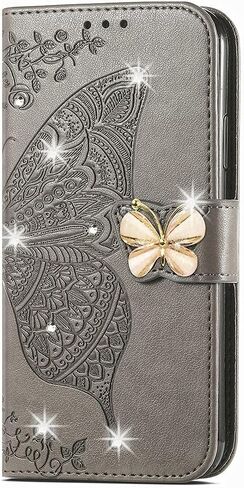 حقيبة هاتف محفظة لـ Samsung Galaxy A14،3d Butterfly Pattern Pu Leather Flip Phone مع قفل مغناطيسي وحامل فتحات البطاقة النقدية لـ A14 5G/4G ، HZD Rhinestone Black in Saudi Arabia