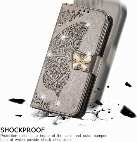 حقيبة هاتف محفظة لـ Samsung Galaxy A14،3d Butterfly Pattern Pu Leather Flip Phone مع قفل مغناطيسي وحامل فتحات البطاقة النقدية لـ A14 5G/4G ، HZD Rhinestone Black in Saudi Arabia