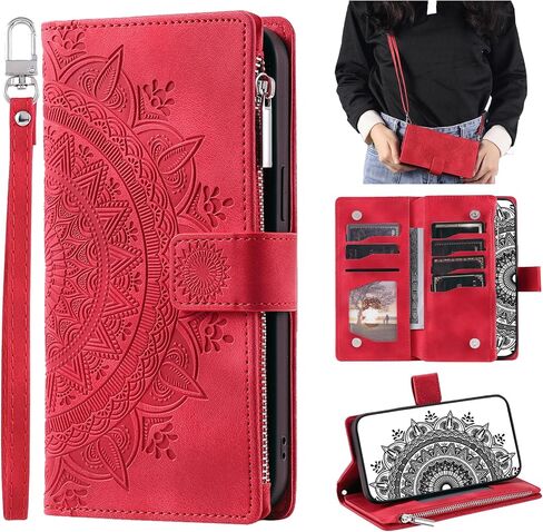 Crossbody Wallet Case for iPhone XR, Leather Case with Lanyard Strap Wristlet Zipper Card Holder, Flip Phone case Cover for iPhone XR (Pink) in Saudi Arabia