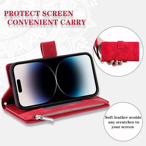 Crossbody Wallet Case for iPhone XR, Leather Case with Lanyard Strap Wristlet Zipper Card Holder, Flip Phone case Cover for iPhone XR (Pink) in Saudi Arabia