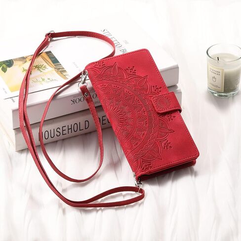 Crossbody Wallet Case for iPhone XR, Leather Case with Lanyard Strap Wristlet Zipper Card Holder, Flip Phone case Cover for iPhone XR (Pink) in Saudi Arabia