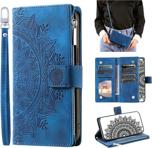 Crossbody Wallet Case for iPhone XR, Leather Case with Lanyard Strap Wristlet Zipper Card Holder, Flip Phone case Cover for iPhone XR (Pink) in Saudi Arabia