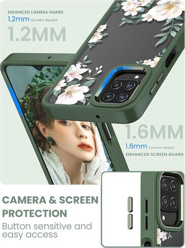 Dretal for Samsung Galaxy A12 5G Case, with Tempered Glass Screen Protector, Military Grade Drop Tested Hard Back & Soft Edge Slim Flower Women Girls Protective Cover for A12 (Purple) in Saudi Arabia