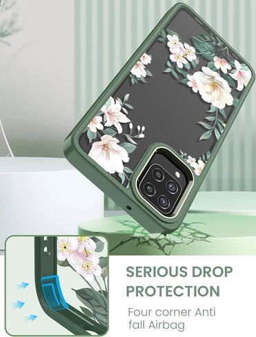 Dretal for Samsung Galaxy A12 5G Case, with Tempered Glass Screen Protector, Military Grade Drop Tested Hard Back & Soft Edge Slim Flower Women Girls Protective Cover for A12 (Purple) in Saudi Arabia