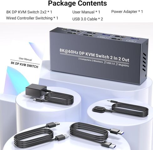 HDMI Displayport KVM Switch 2 Monitors 2 Computers, 8K60Hz 4K120Hz USB 3.0 Dual Monitor HDMI DP KVM Switch, 2 Port KVM Switch for Controlling 2 PC with 1 Set of Keyboard, Mouse and 2 Monitors in Saudi Arabia