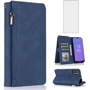 Asuwish Compatible with Nokia C210 TA-1584 Wallet Case Tempered Glass Screen Protector and Zipper Wrist Strap Retro Leather Flip Cover Card Holder Stand Cell Accessories for C 210 Women Rose Gold