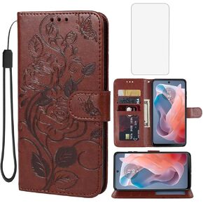 حالة من أجل Moto G Play 2024 4G/Moto G Play Gen 3 Wallet Case مع واقي شاشة زجاجي مقسّر ، حامل بطاقة الائتمان الجلدية ، غطاء الهاتف لـ Motorola Moto G Play 2024 4G Rose Gold in Kuwait