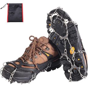 Azarxis Traction Cleats Crampons Ice Snow Grips with Non-Slip Stainless Steel Spikes for Boots and Shoes Grippers for Men Women Kids Hiking Walking Climbing Jogging Fishing (Adult, 8 Spikes)