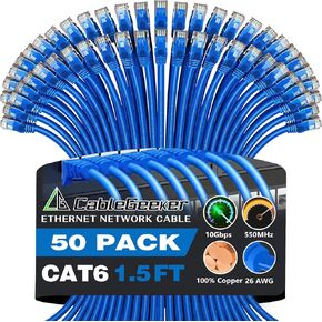 كابل إيثرنت CableGeeker Cat 6 بطول 3 أقدام (5 حزم) - كابلات تصحيح Cat6، دعم 10 جيجا، كابل Snagless RJ45 26AWG قصير Cat 6، كابل Cat 6، كابل الإنترنت، كابل الشبكة - 3 أقدام أسود in Kuwait