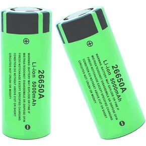 26650 Rechargeable Battery 3.7V 5000mAh Large Capacity for Headlamp, Flashlight (2 PCS)