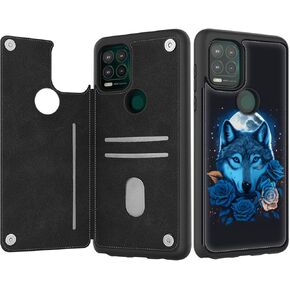 DEGDFSGR Case for Moto G Stylus 5G 2021, PU Leather Wallet, RFID Blocking, Card Holder, Kickstand, Purple Wolf Moon