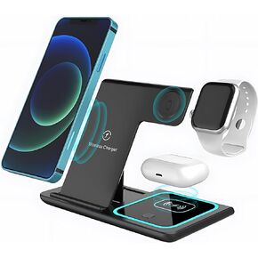 3 in 1 Wireless Charger Stand for Apple and Android Devices - Fast Charging Station for iPhone 16 15 14 13 12 11, Apple Watch Series 10 9 8 7 6 SE, AirPods Pro 4 3 2, and Android Phones (White)