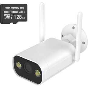Security Camera Outdoor 2K 3MP, HD WiFi 2.4G Home Security Camera for Outside with IR & Color Night Vision, 2-Way Audio, IP66 Waterproof, Tuya/Smart Life App, Cloud & SD Card Storage (128G SD Card)
