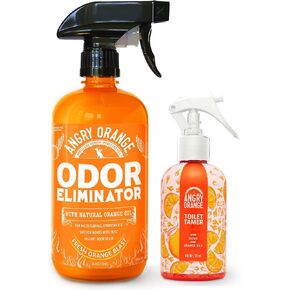 ANGRY ORANGE Pet Odor Eliminator & Toilet Spray Combo – 32 oz Dog, Cat, and Small Animal Urine Odor Cleaner & 6 oz Toilet Freshener