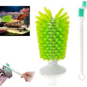 2PCS Turtle Brush with Suction Cup Turtle Tank Accessories, Turtles Shell Cleaning Brush Set for Aquatic Turtles & Tortoise Tank Accessories (Large & Small Brush)