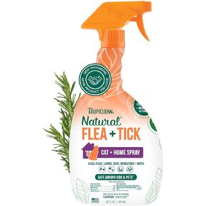 TropiClean Flea and Tick Treatment Spray for Cats & Home, Safely Treat, Prevent & Control by Contact, Powerful & Natural Defense, USA Made, 32oz