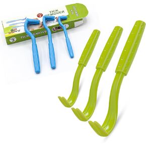 Tick Remover Tools Kit for Dogs, Cats, Horses, Pets and Humans, Set of 3 Tick Hooks, Pain-Free, Chemical-Free (Blue)