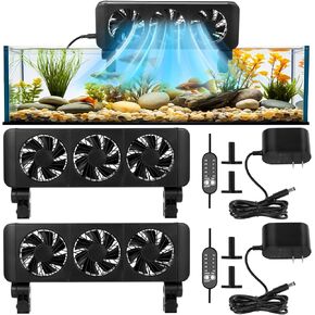 2 Pcs Aquarium Chillers Fan 3 Head Adjustable Fish Tank Cooling Fan with Timer, 5 Wind Speeds, Quiet Operation for Freshwater & Saltwater Tanks