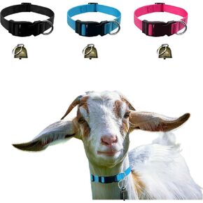 3 Pack Goat Collars with Bell，Adjustable Nylon Collar Set Sheep Collar with Cow Horse Sheep Grazing Copper Bells Accessories for Cow Goat and Small Farm Animal Pet Goat Sheep Cow Accessories