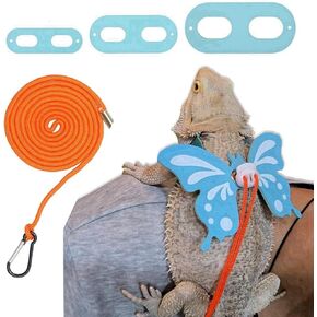 Bearded Dragon Harness Leash Set Adjustable 3PC Leather Vest Butterfly Wings Harness Lizard Outdoor Walking Control Rope for Iguana Gecko Chameleon Hamster Ferret (Rainbow)
