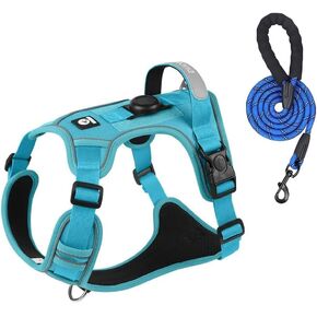 No Pull Harness Working Training Easy Control Pet Vest with Handle-Dog Harnesses Reflective Adjustable with A Free Heavy Duty 5ft Dog Leash(Khaki，XL)