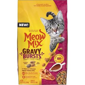 Meow Mix Gravy Bursts Dry Cat Food, Chicken, 3 LB Bag