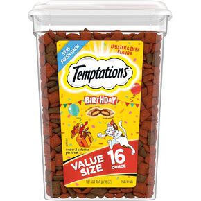Temptations Birthday Crunchy and Soft Cat Treats Lobster and Beef Flavor, 16 oz. Tub