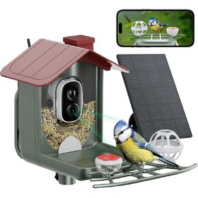 Pird Feeder مع الكاميرا في الهواء الطلق الشمسي: Smart Birdfeeder Cam للحديقة الخارجية - 2K HD كاميرا فيديو حية AI النافذة المرئية