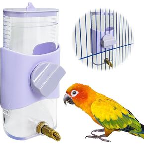 PINVNBY Bird Water Dispenser 9.47 Fl Oz Automatic Parrot Water Feeder Suspended Water Dispenser Bird Cage Accessories for Parakeet Budgie Lovebird Cockatiel Finch (Purple)