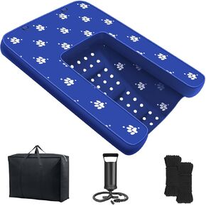 Inflatable Dock Platform, Dog Boat Ramp Floating Non-Slip Oxford and PVC with Water Ramp for Dogs Pool, Dock, Lake,Boat, with Traction Rope, Inflation Pump (4.7ft x 3ft x 6in)