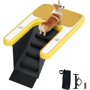 Inflatable Dog Pool Water Boat Ramp Claw-Friendly Dog Safety Ramps with Platform On Water Ladder Steps, Puncture-Resistant Surface Maximum Load 50lbs, Non-Slip EVA Float for Pool, Lake, Dock & Seat