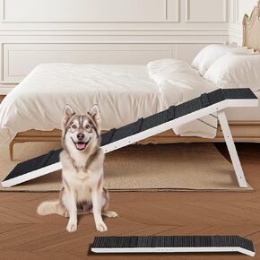 Folding Dog Ramp for Bed, 74" Durable Wood Ramp with High Traction Carpet, Gentle Long Slope, Top Landing Platform, Supports up to 150 LBS – Great for Older Dogs