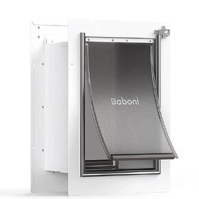 Baboni 3-Flap Pet Door for Wall, Steel Frame and Telescoping Tunnel, Aluminum Lock, Double Flap Dog Door and Cat Door, Strong and Durable (Pets Up to 100 Lb) -Large