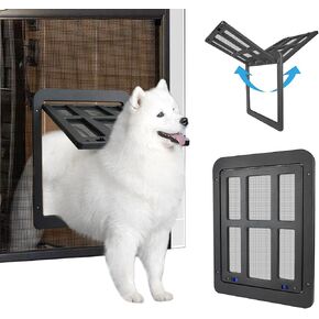 NAMSAN Dog Screen Door, Flap Opening 12 x 14 inches, Dog Door for Screen Door, Magnetic Self-Closing Large Pet Door for Sliding Door, Screen Door with Doggie Door Built in, Lockable, Black