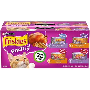 Purina Friskies Gravy Wet Cat Food Variety Pack, Poultry Shreds, Meaty Bits and Prime Filets - (Pack of 32) 5.5 oz. Cans