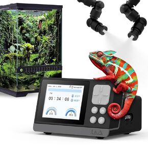 J & A Smart Reptile Mister ، نظام التضخم التلقائي للخزانات - مؤقت قابل للبرمجة مع مسبار درجة الحرارة/الرطوبة ، مثالي لموائل الزواحف (أسود)