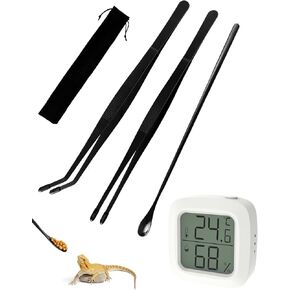 مقياس حرارة الزواحف 4pcs ومقياس الرطوبة ، ملقط لتغذية الزواحف بحجم 11.8 بوصة مع نصائح مطاطية ، مقياس حرارة رقمية لخزان الزواحف ، السلاحف ، جيكوس الفهد ، التنينات الملتحية ، وملحقات الخزان