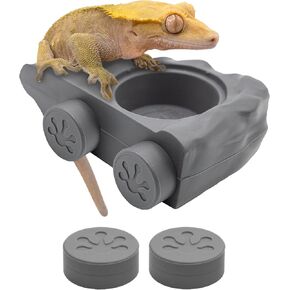 Pangea Silicone Gecko Feeding Ledge - Magnetic Mini Food Dish for Reptile Tank - 4.125" x 2.625" x 1.18" - Fits 0.5oz Cups (Black)