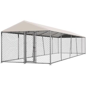 10 x 20FT Large Outdoor Dog Kennel with Roof, Dog Kennel Outside with Waterproof Cover, Galvanized Heavy Duty Chain Link Dog Runs Cage Playpen for Outside with Secure Lock