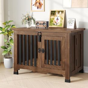 Wooden Dog Crate Furniture,Foldable and Portable Dog Kennel Furniture Indoor,Decorative Dog Crate End Table No Assembly.(Medium,White)
