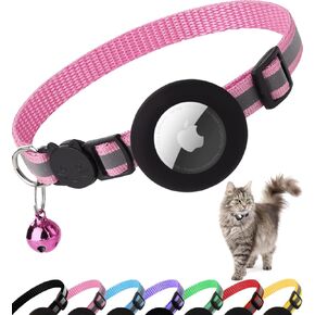 Airtag Cat Collar Breakaway, Reflective Kitten Collar with Apple Air Tag Holder and Bell for Girl Boy Cats, 0.4 Inches in Width and Lightweight(Black)