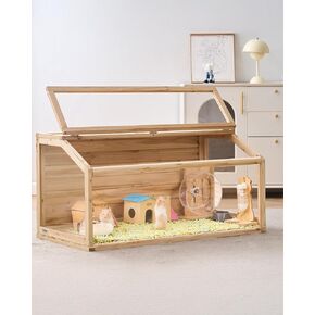 VEVOR Wooden Hamster Cage, 270° Viewing Hamster Habitat, 32 x 16 x 16 in, Dwarf Hamster Cages with Openable Top, Ventilated Small Animal Cage, Pet Mouse Cage for Gerbils, Rats, Guinea Pigs, Mice