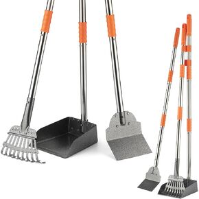 TIMINGILA Pooper Scooper Dog Pooper Scooper Long Handle Stainless Metal Tray Rake Spade Set for Large Medium Small Dogs Easy to Clean Pet Waste Use for Yard, Grass, Dirt or Gravel - Pet Supplies