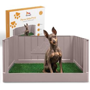 Pup Int Suite Potty - صينية مرحاض للكلاب/pee مع أربعة جدران + تصحيح العشب - صينية قعادة داخلية للتدريب على القعادة والأيام البطيئة - من السهل بناء Pee Pad Holder Dog Box Indoor