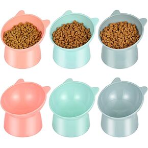6 Pcs Plastic Raised Cats Bowls 15 Degrees Elevated Cat Bowls, Anti Vomiting Tilted Raised Cat Food Bowl Whisker Friendly Pet Bowl Stand, Pet Feeders for Cats and Small Dogs